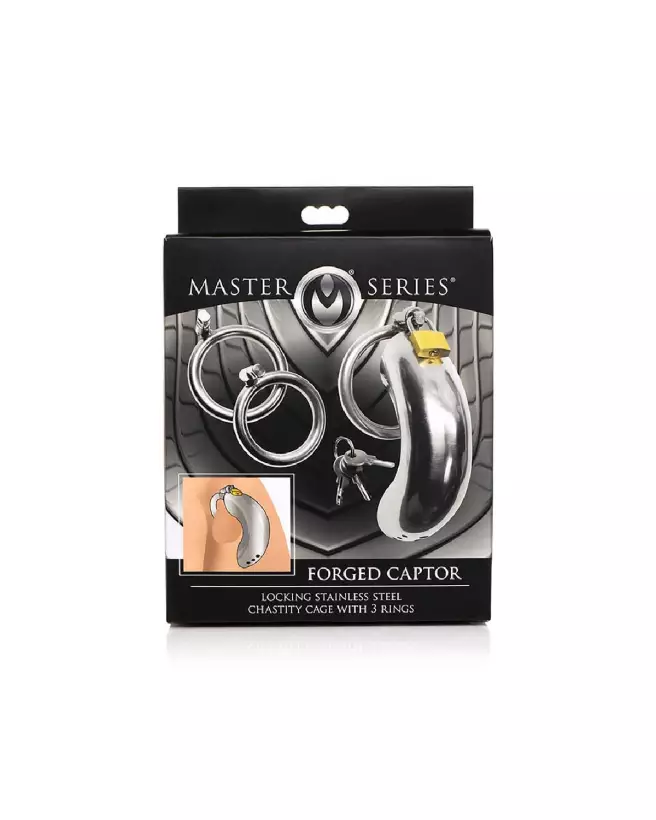 Cage de chasteté en acier inoxydable XR Brands avec trois anneaux ajustables-2