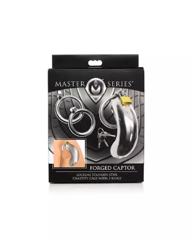 Cage de chasteté en acier inoxydable XR Brands avec trois anneaux ajustables-2