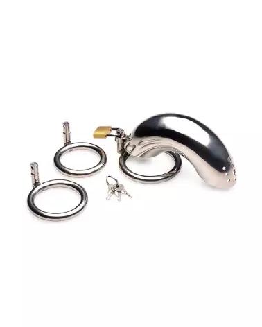 Cage de chasteté en acier inoxydable XR Brands avec trois anneaux ajustables-4