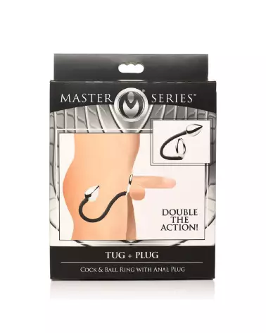 Cockring et plug anal Tug and Plug de XR Brands pour stimulation double-3