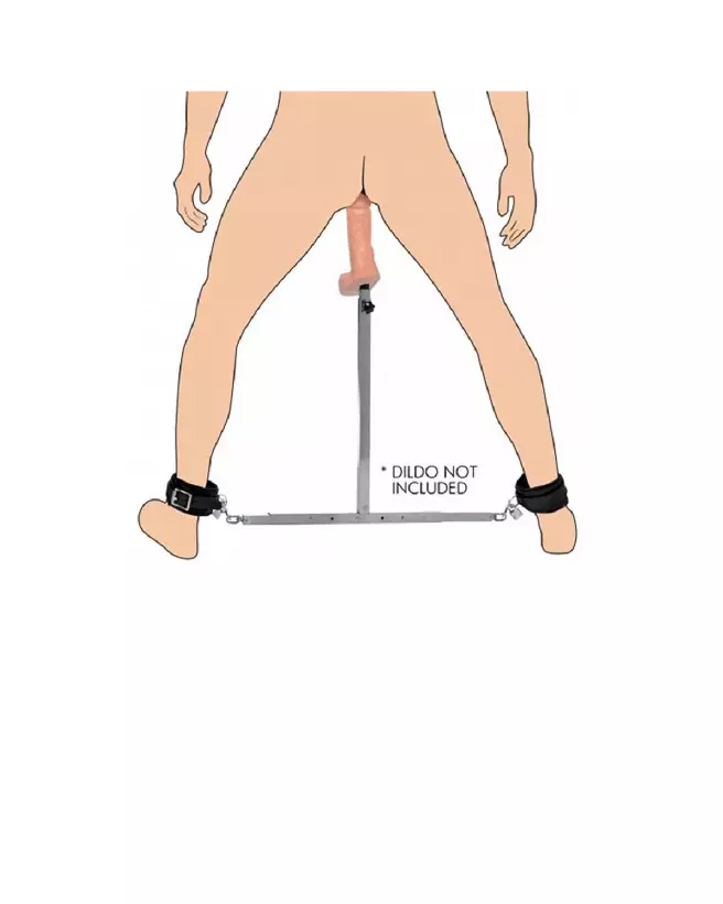 Barre d'écartement avec menottes et dildo anal XR Brands pour jeux de domination-7