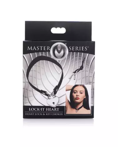 Photo du Collier Choker Lock-It de XR Brands avec cadenas en forme de cœur et clé-2