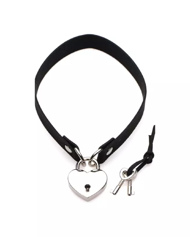 Photo du Collier Choker Lock-It de XR Brands avec cadenas en forme de cœur et clé-3