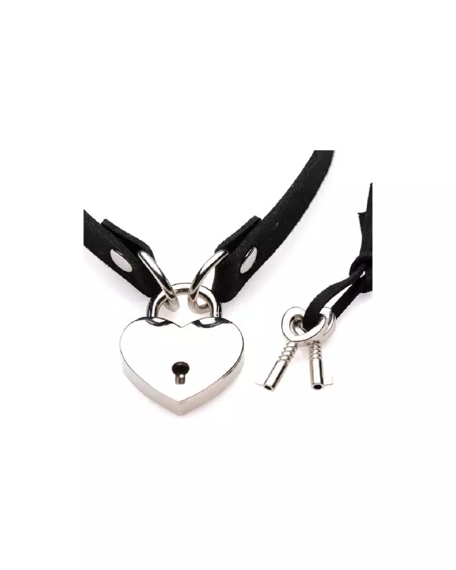 Photo du Collier Choker Lock-It de XR Brands avec cadenas en forme de cœur et clé-4