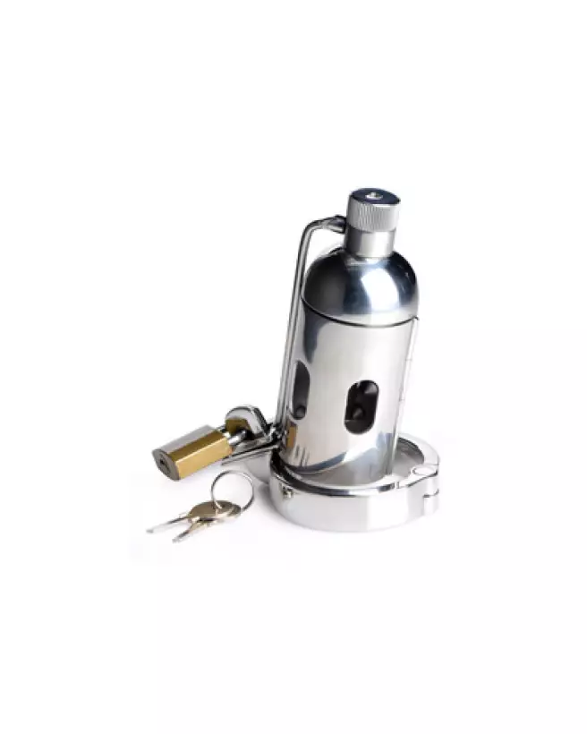 Spiked Chamber Chastity Cage par XR Brands en métal avec pointes internes pour chasteté sécurisée-1