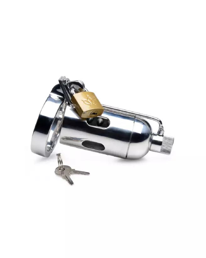 Spiked Chamber Chastity Cage par XR Brands en métal avec pointes internes pour chasteté sécurisée-2