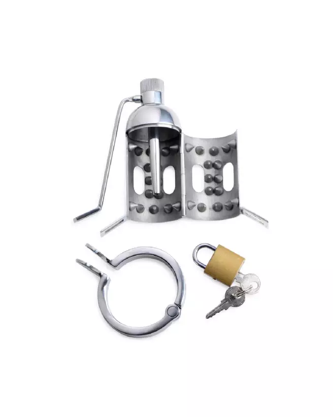 Spiked Chamber Chastity Cage par XR Brands en métal avec pointes internes pour chasteté sécurisée-3