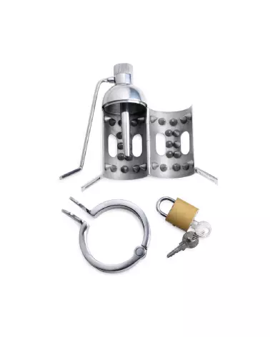Spiked Chamber Chastity Cage par XR Brands en métal avec pointes internes pour chasteté sécurisée-3