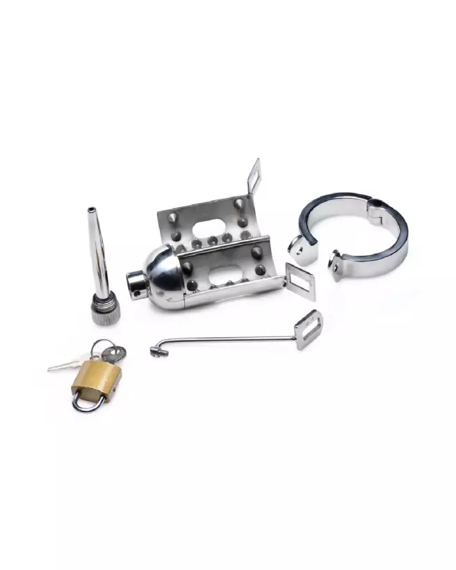 Spiked Chamber Chastity Cage par XR Brands en métal avec pointes internes pour chasteté sécurisée-4
