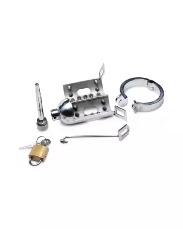 Spiked Chamber Chastity Cage par XR Brands en métal avec pointes internes pour chasteté sécurisée-4