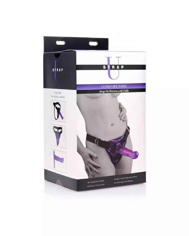 XR Brands Comfort Ride Strap On Harness with Dildo en action, harnais et gode de qualité-2