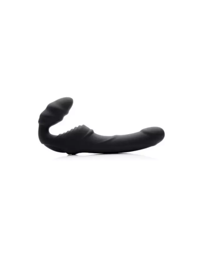 Slim Rider Strapless Ribbed Vibrating Strap-On de XR Brands en action-1