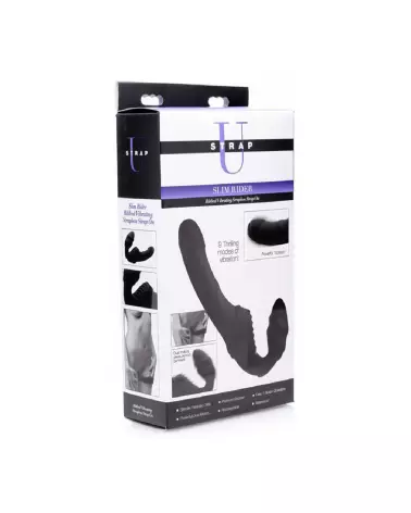 Slim Rider Strapless Ribbed Vibrating Strap-On de XR Brands en action-2