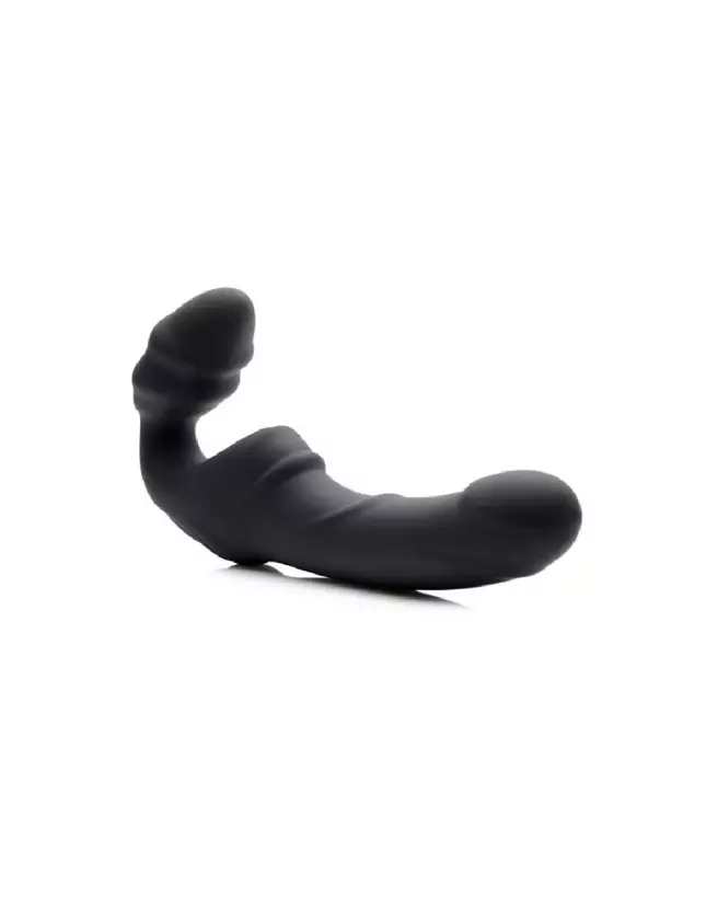 Slim Rider Strapless Ribbed Vibrating Strap-On de XR Brands en action-3
