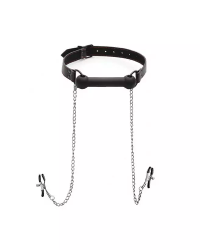 Image du Silicone Bit Gag avec Pinces à Tétons de XR Brands pour BDSM-1