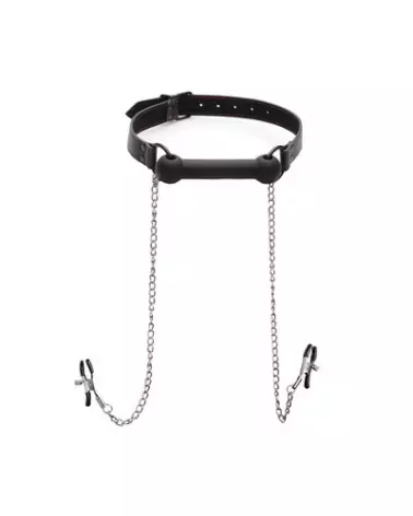 Image du Silicone Bit Gag avec Pinces à Tétons de XR Brands pour BDSM-1