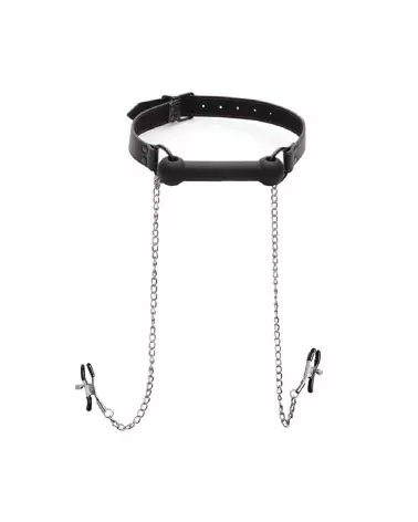 Image du Silicone Bit Gag avec Pinces à Tétons de XR Brands pour BDSM-3