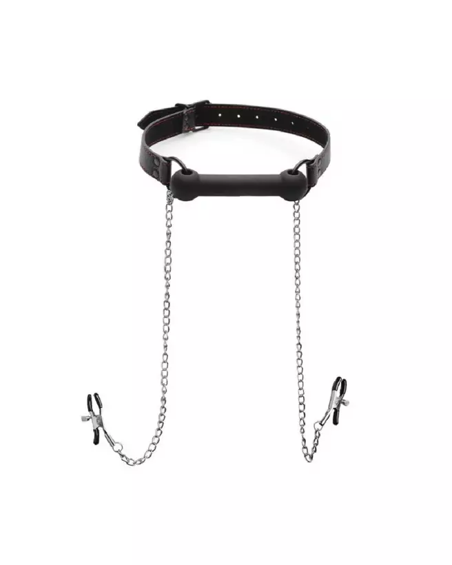 Image du Silicone Bit Gag avec Pinces à Tétons de XR Brands pour BDSM-4