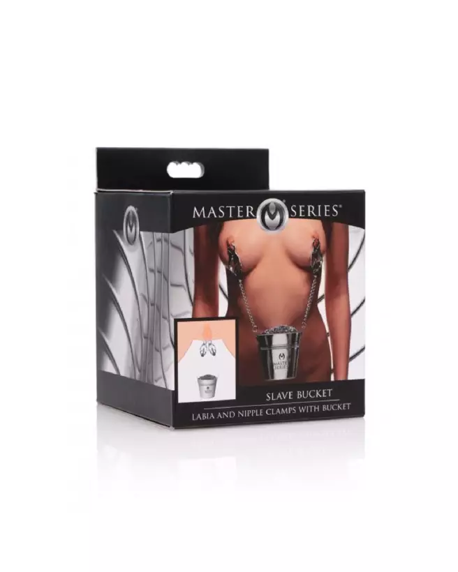 Image des pinces à tétons et clitoris Slave Bucket Labia and Nipple Clamps en argent de XR Brands-2