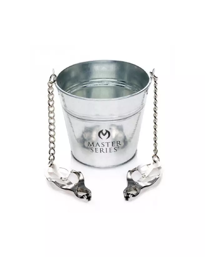 Image des pinces à tétons et clitoris Slave Bucket Labia and Nipple Clamps en argent de XR Brands-3