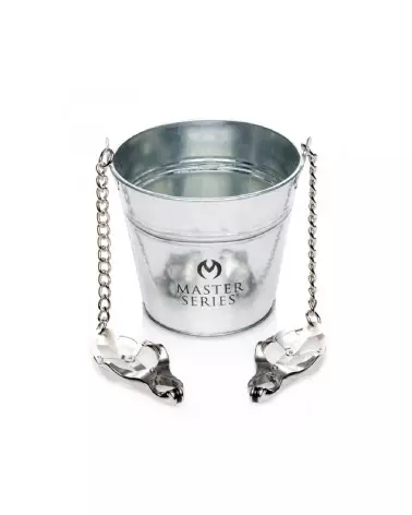 Image des pinces à tétons et clitoris Slave Bucket Labia and Nipple Clamps en argent de XR Brands-3