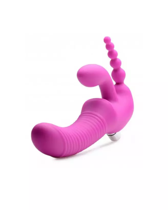 Regal Rider Triple Vibrating Strapless Strap-On par XR Brands en silicone-1