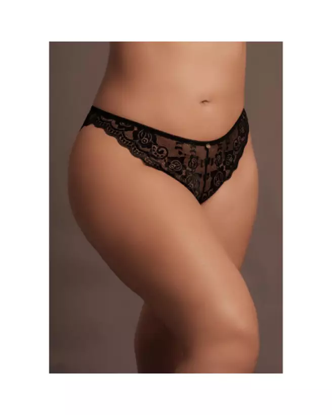 Zoé Elastic Lace Brief Plus Size avec détails dorés et laçage arrière par Le Désir-1