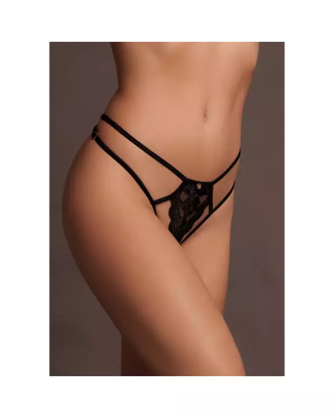 Image du string Faye en dentelle de Le Désir avec détails dorés et sliders ajustables-1