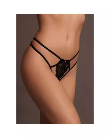 Image du string Faye en dentelle de Le Désir avec détails dorés et sliders ajustables-1