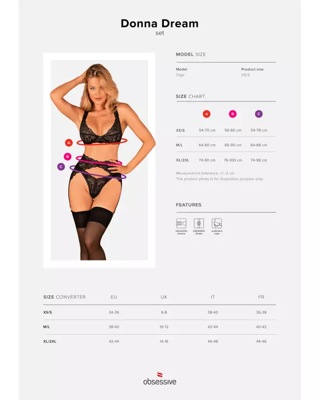 Ensemble Donna Dream Noir Obsessive avec soutien-gorge, culotte et porte-jarretelles-9