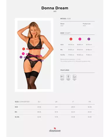 Ensemble Donna Dream Noir Obsessive avec soutien-gorge, culotte et porte-jarretelles-9