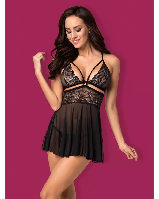 Babydoll Obsessive 838-BAB-1 noir élégante et séduisante-3