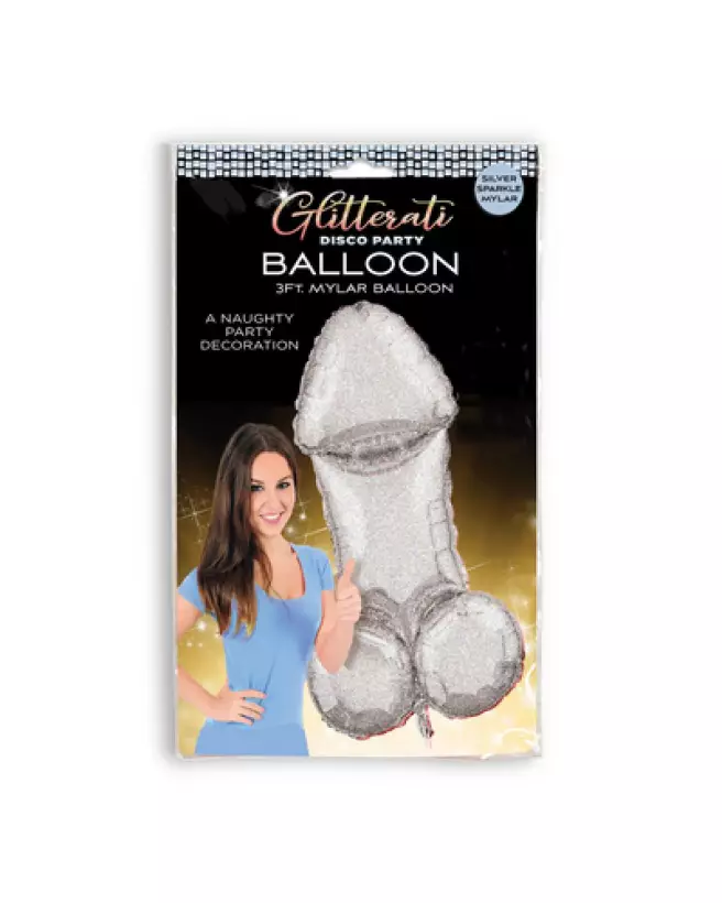 Ballons Mylar 3ft modèle Disco Penis Glitteratti par Little Genie pour EVJF et fêtes-1