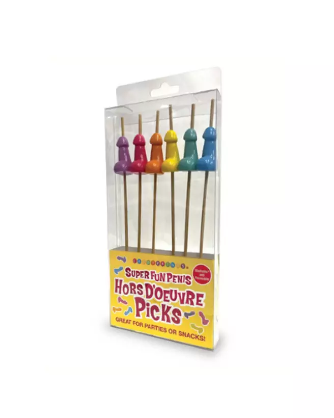 Image du Set de 6 Super Fun Penis Picks pour Hors d'Oeuvres de Little Genie, idéal pour EVJF et fêtes-1