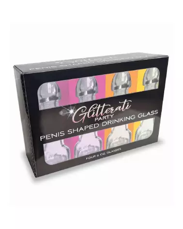 Pack de 4 verres Glitterati Penis 6oz pour EVJF par Little Genie Productions-2