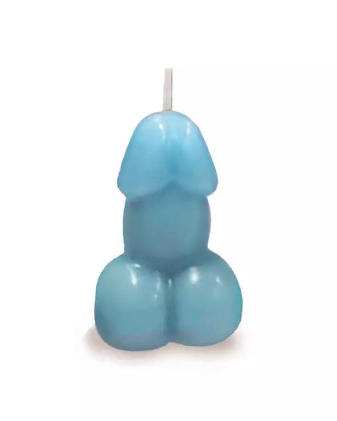 Bougie en forme de pénis bleu parfum vanille de Little Genie Productions pour amoureux-1