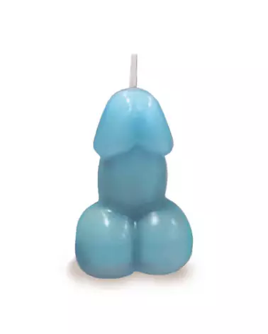 Bougie en forme de pénis bleu parfum vanille de Little Genie Productions pour amoureux-1