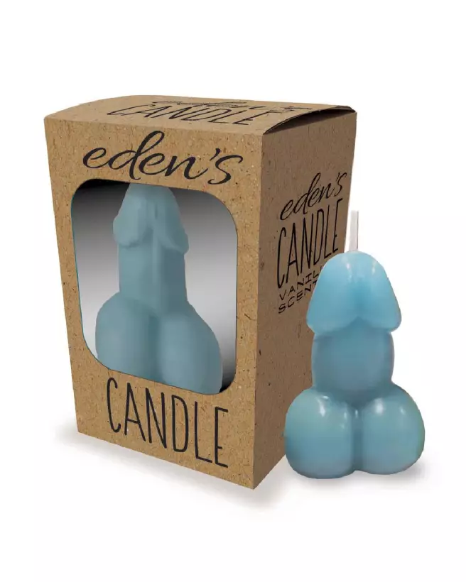 Bougie en forme de pénis bleu parfum vanille de Little Genie Productions pour amoureux-2