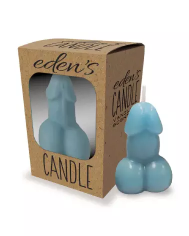Bougie en forme de pénis bleu parfum vanille de Little Genie Productions pour amoureux-2