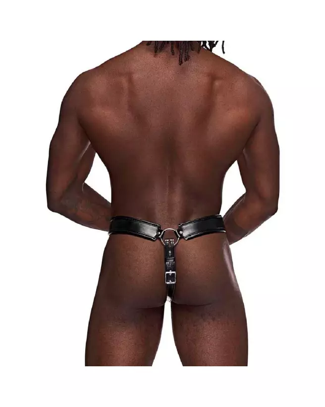 Taurus Imitation Leather Chastity Cage Thong by Male Power in Black-2
