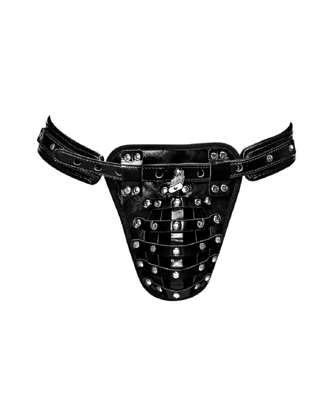 Taurus Imitation Leather Chastity Cage Thong by Male Power in Black-3