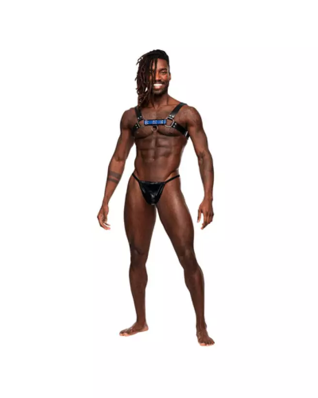 Harnais Aries en similicuir noir et bleu de Male Power-1