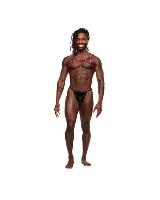 Harnais Leo en similicuir noir et rouge Male Power taille unique-1