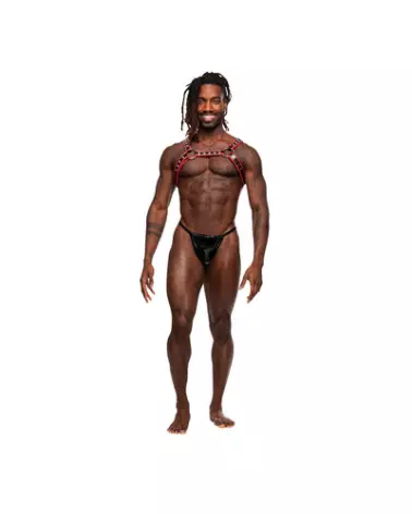 Harnais Leo en similicuir noir et rouge Male Power taille unique-1