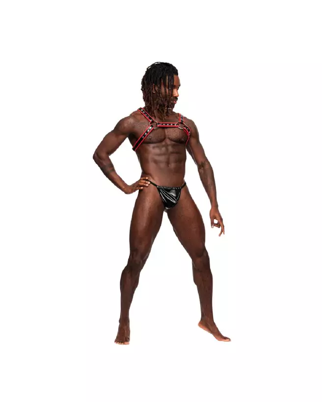 Harnais Leo en similicuir noir et rouge Male Power taille unique-2