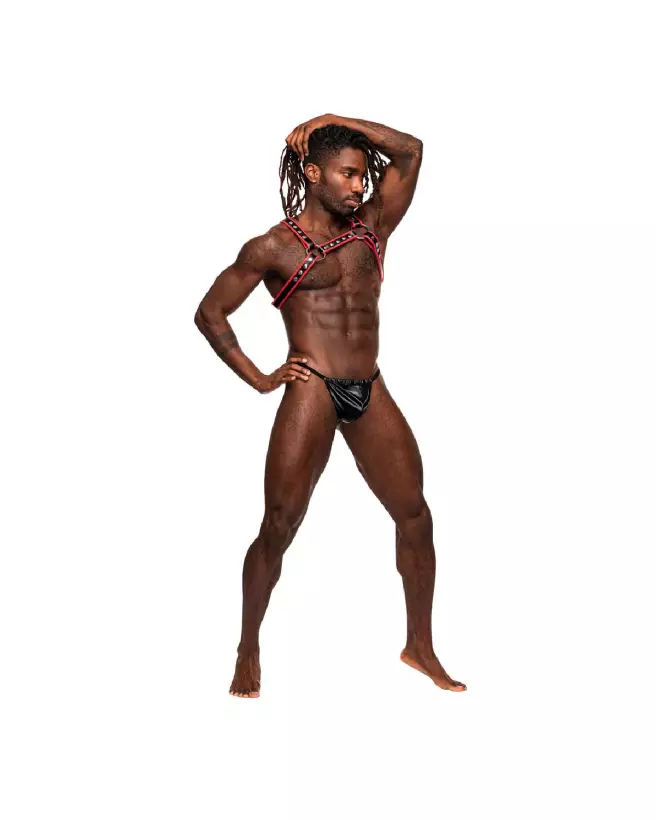 Harnais Leo en similicuir noir et rouge Male Power taille unique-3