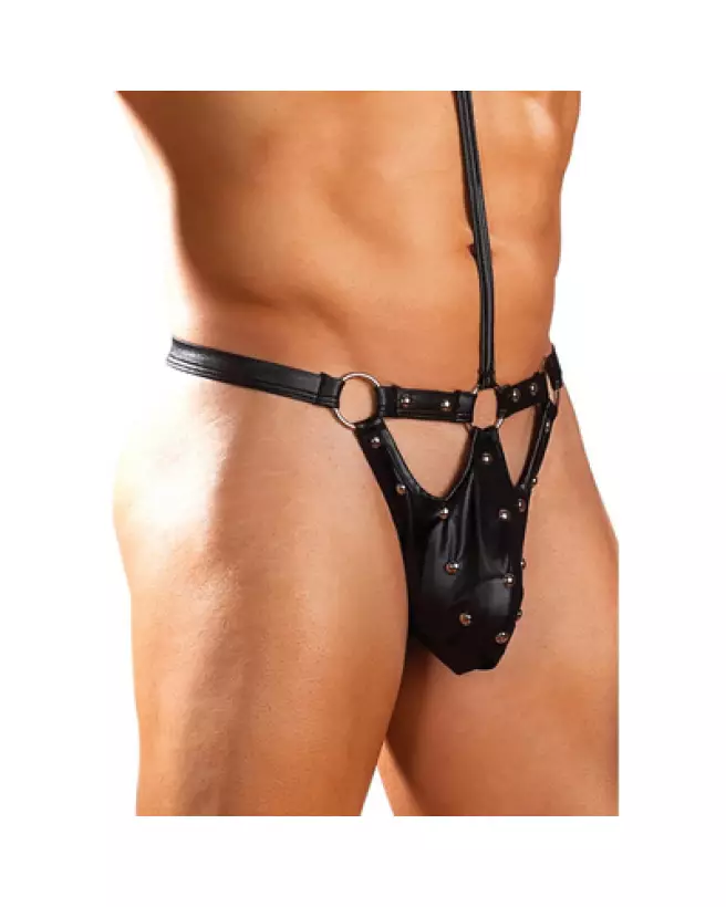 Image Male Power Tormentor Choker G-String Noir L/XL avec Contour Peek-a-Boo-1