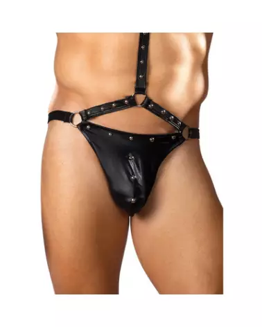Male Power Gladiator Thong with Harness and Choker in Black L/XL-1