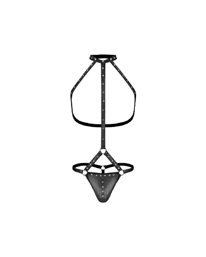 Male Power Gladiator Thong with Harness and Choker in Black L/XL-5