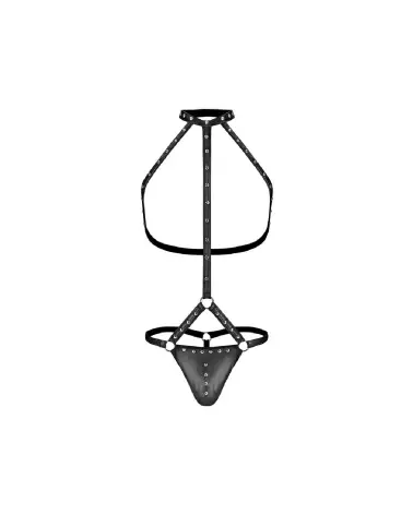 Male Power Gladiator Thong with Harness and Choker in Black L/XL-5